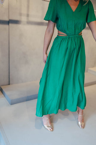 Robe longue Ava verte unie